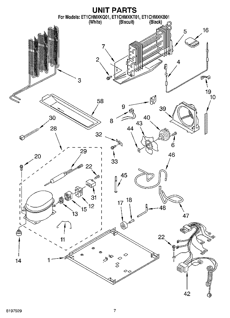 UNIT Diagram and Parts List for ET1CHMXKT01  Whirlpool Refrigerator