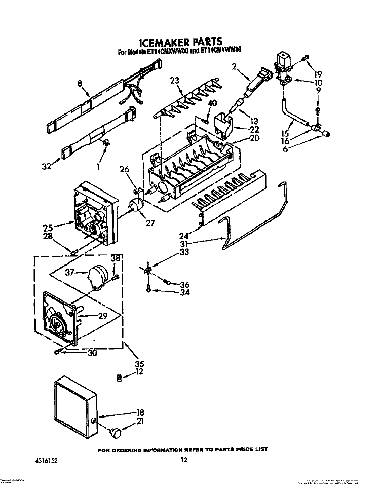 ICEMAKER, NOT ILLUSTRATED Diagram and Parts List for ET14CMXWW00  Whirlpool Refrigerator