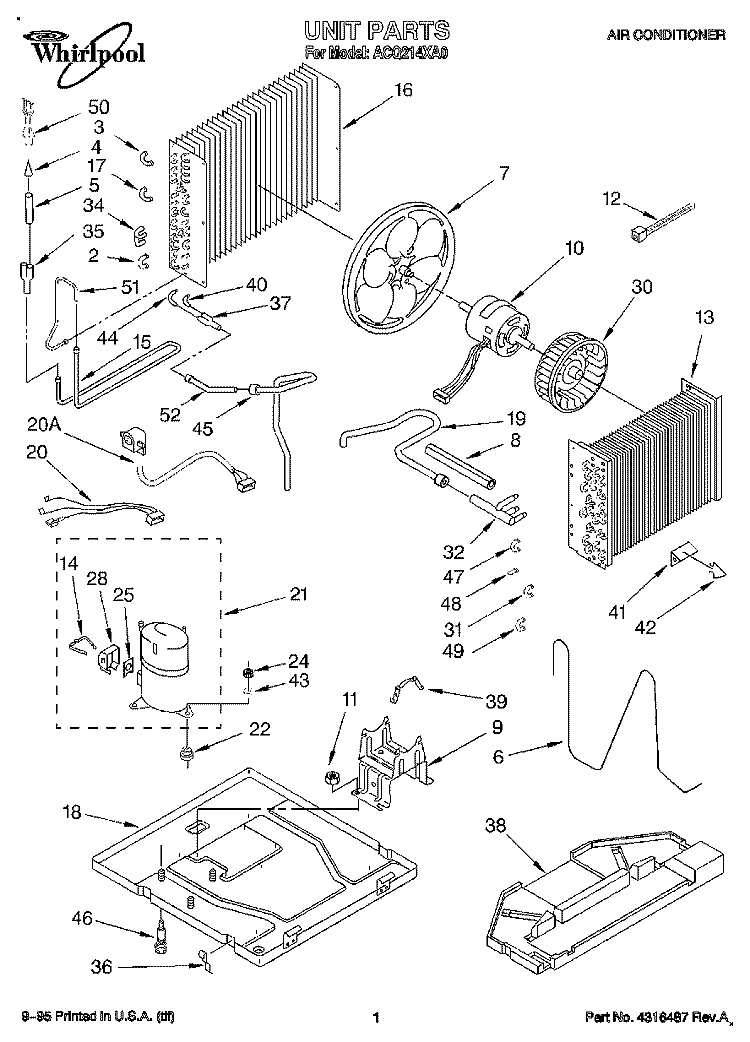 UNIT, LITERATURE Diagram and Parts List for ACQ214XA0  Whirlpool Air Conditioner
