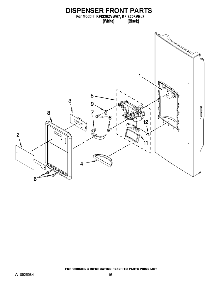 DISPENSER FRONT PARTS Diagram and Parts List for KFIS20XVBL7  KitchenAid Refrigerator