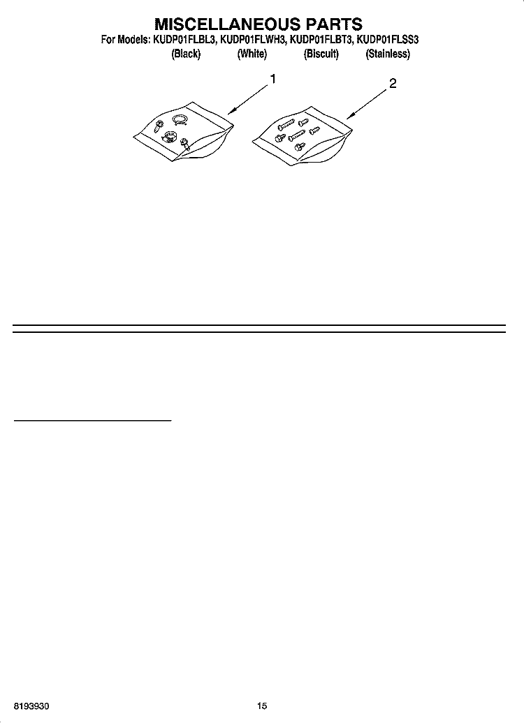 MISCELLANEOUS PARTS OPTIONAL PARTS (NOT INCLUDED) Diagram and Parts List for KUDP01FLBL3  KitchenAid Dishwasher