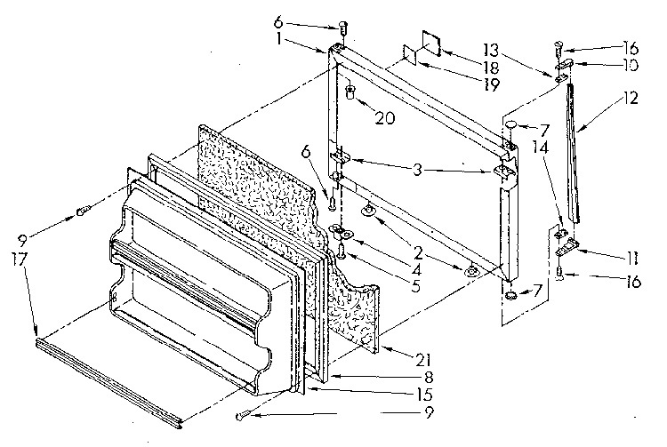 Freezer Door Diagram and Parts List for ET18JKYSG03  Whirlpool Refrigerator