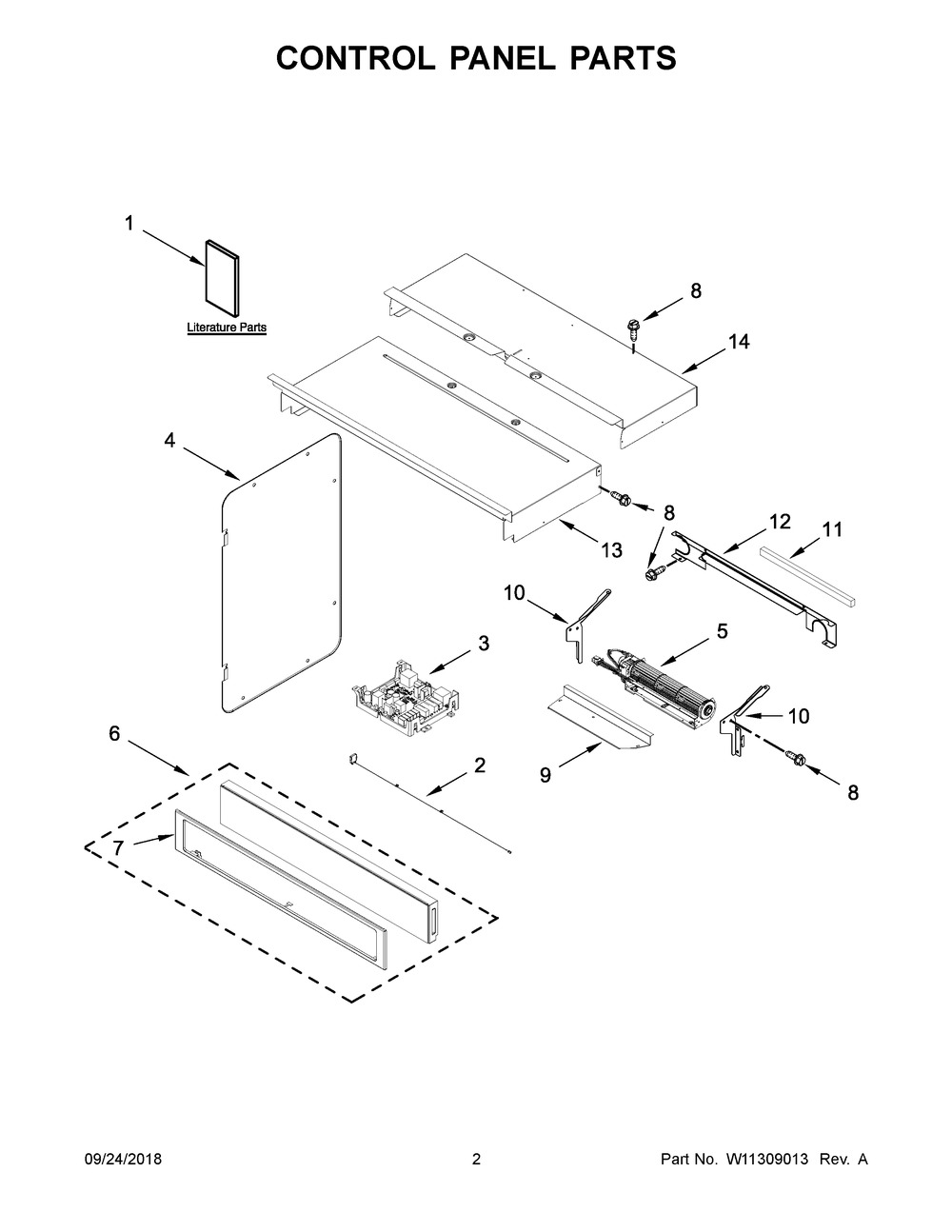 Control Panel Parts Diagram and Parts List for WOCA7EC0HN01  Whirlpool Microwave Oven Combo