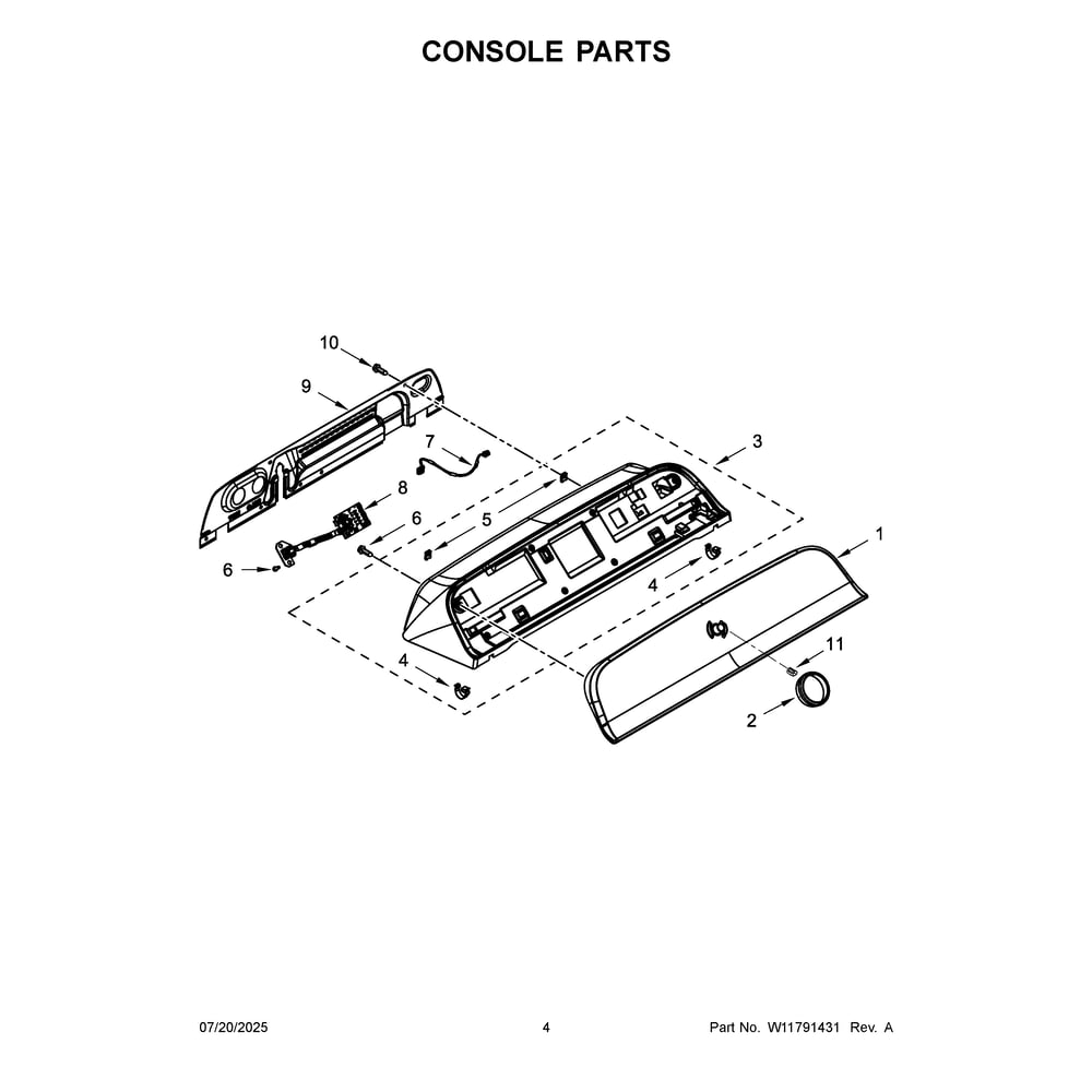 Console Parts Diagram and Parts List for WTW500CMW1  Whirlpool Washer