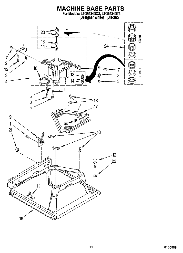 MACHINE BASE PARTS Diagram and Parts List for LTG6234DQ3  Whirlpool Washer Dryer Combo