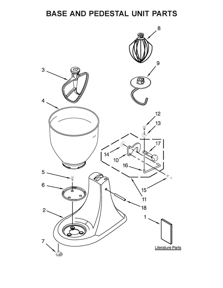 Base And Pedestal Unit Parts Diagram and Parts List for KSM95PER0  KitchenAid Mixer