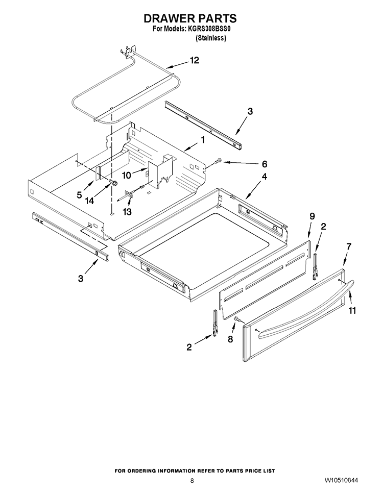 DRAWER PARTS Diagram and Parts List for KGRS308BSS0  KitchenAid Range
