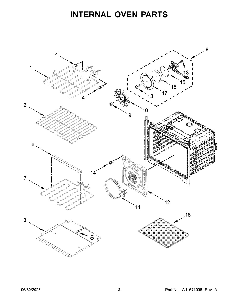 Internal Oven Parts Diagram and Parts List for WOES7027PZ00  Whirlpool Wall Oven