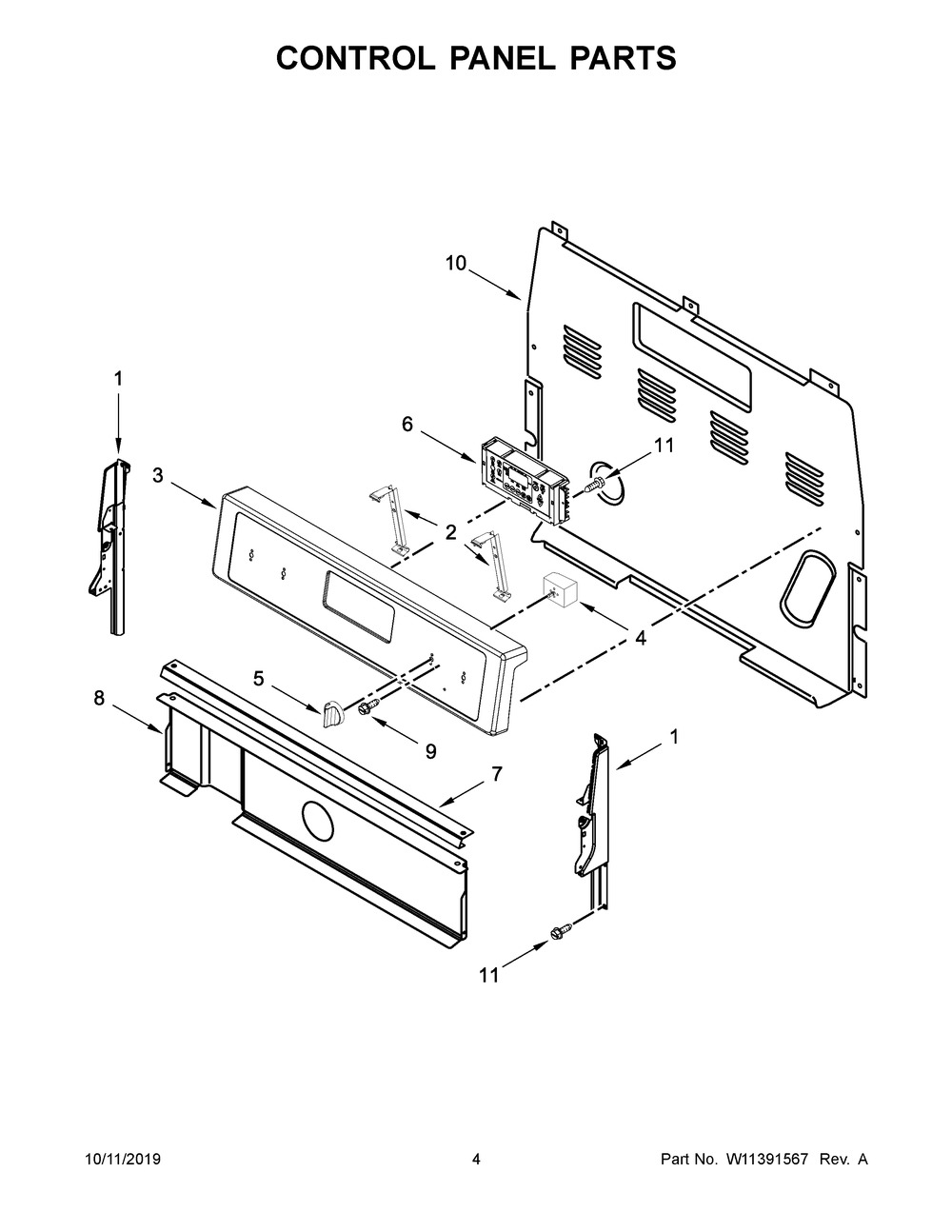 Control Panel Parts Diagram and Parts List for WFE525S0JT0  Whirlpool Range