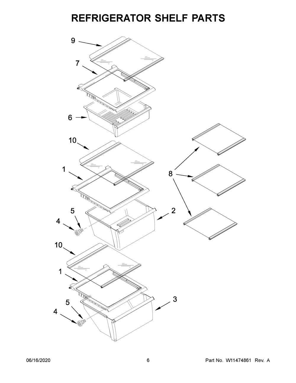 Refrigerator Shelf Parts Diagram and Parts List for WRS335SDHW03  Whirlpool Refrigerator