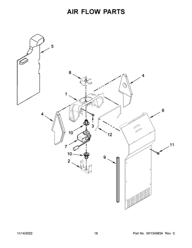 Air Flow Parts 2 Diagram and Parts List for WRS555SIHB06  Whirlpool Refrigerator
