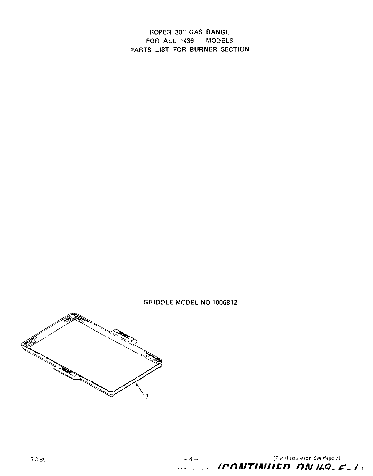 BODY Diagram and Parts List for 1436W0A  Roper Range