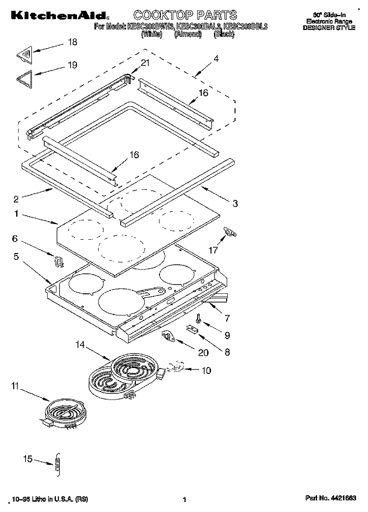COOKTOP Diagram and Parts List for KESC300BAL3  KitchenAid Range