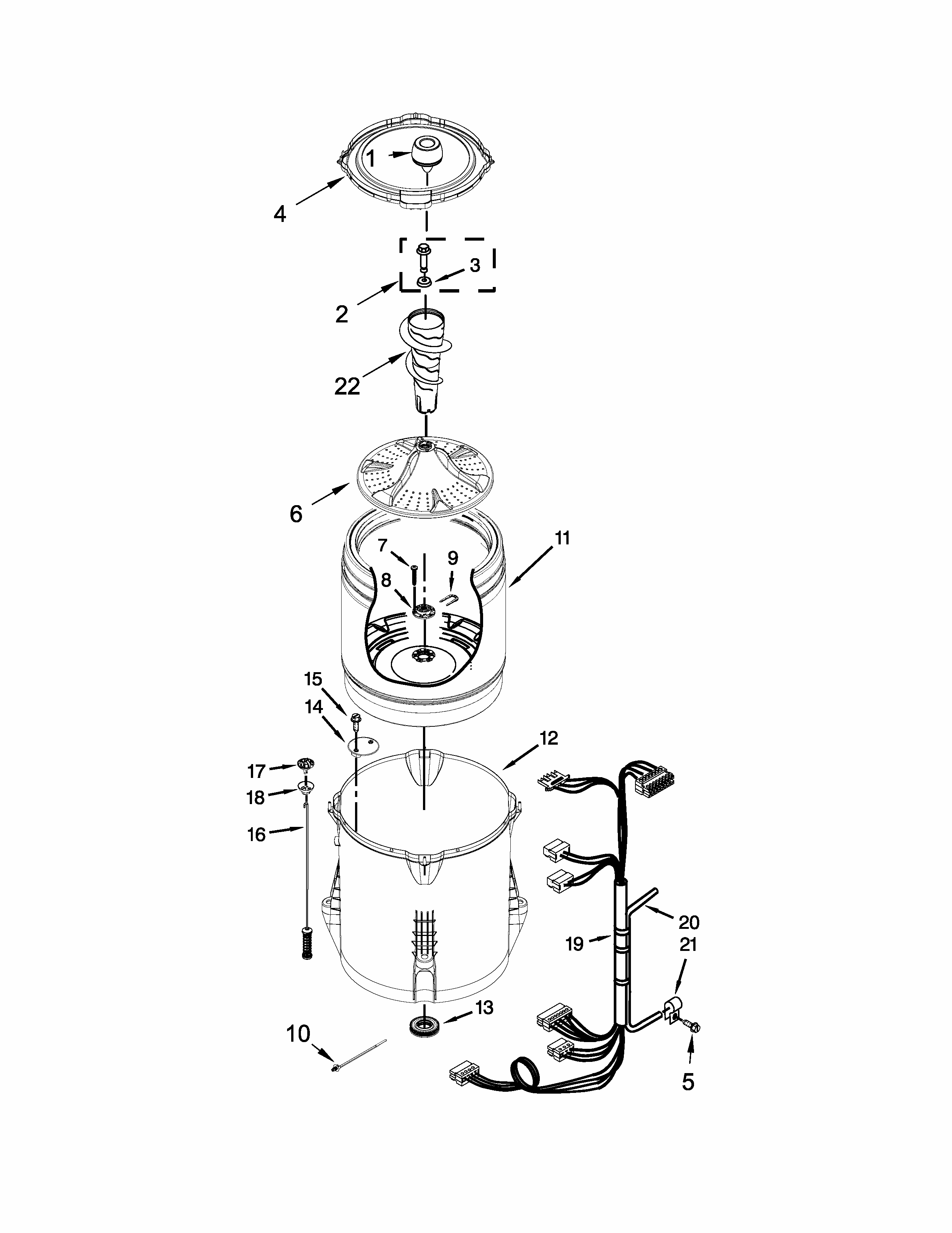 Basket And Tub Parts Diagram and Parts List for 11022442511  Kenmore Washer
