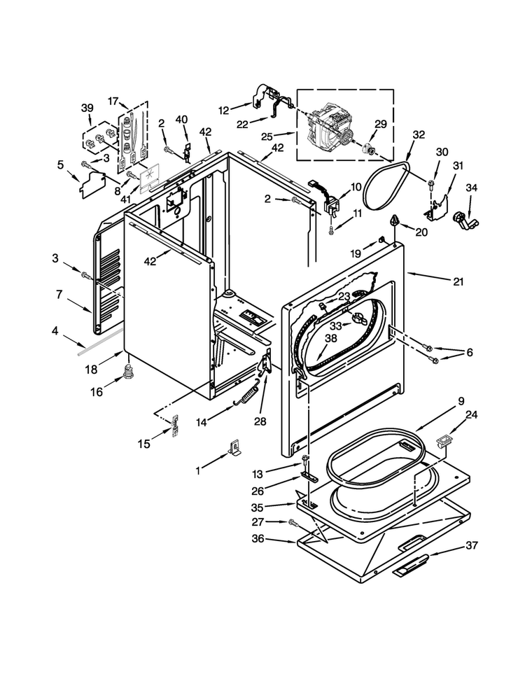 Cabinet Parts Diagram and Parts List for 7MWED1900EW0  Whirlpool Dryer