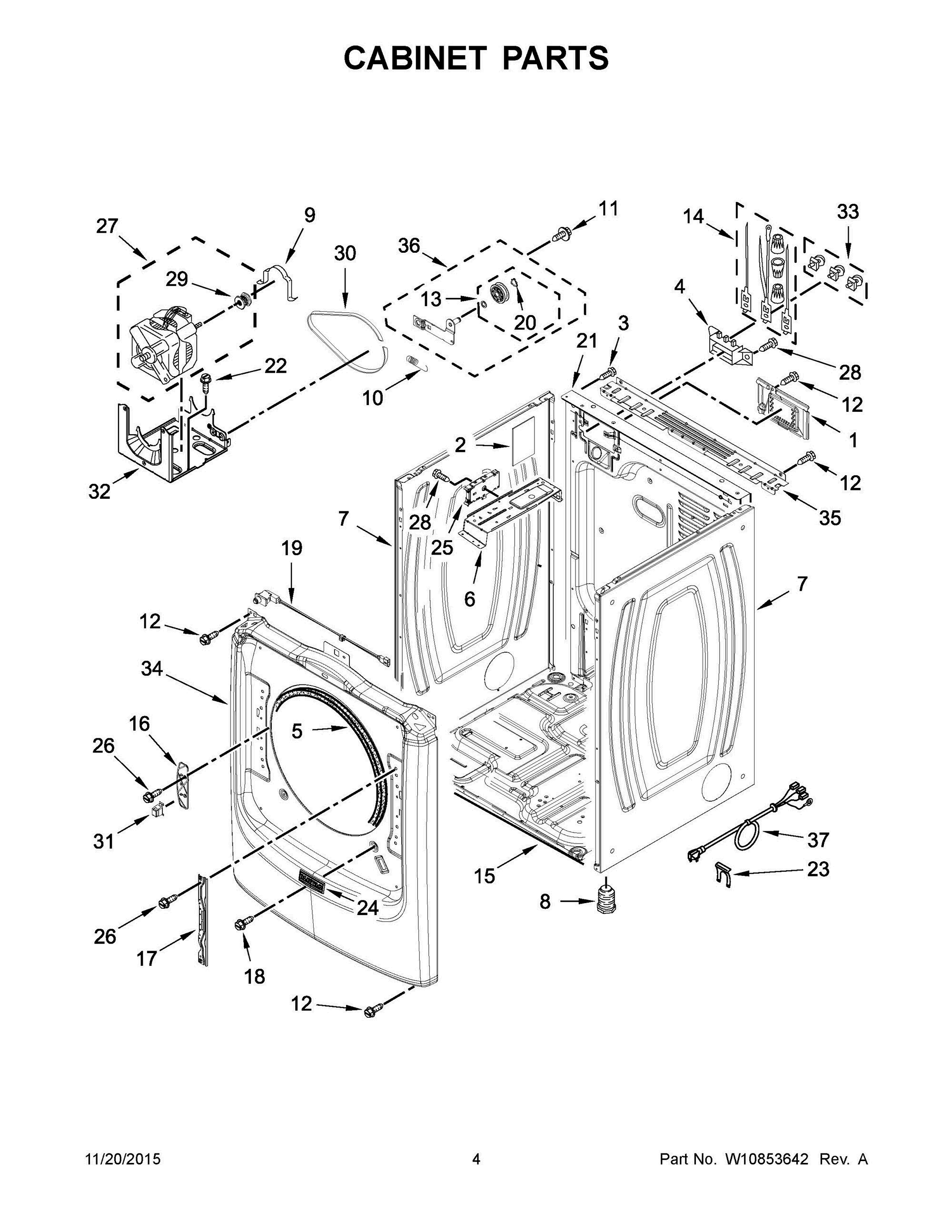 03 - CABINET PARTS Diagram and Parts List for YMED5100DW1  Whirlpool Dryer