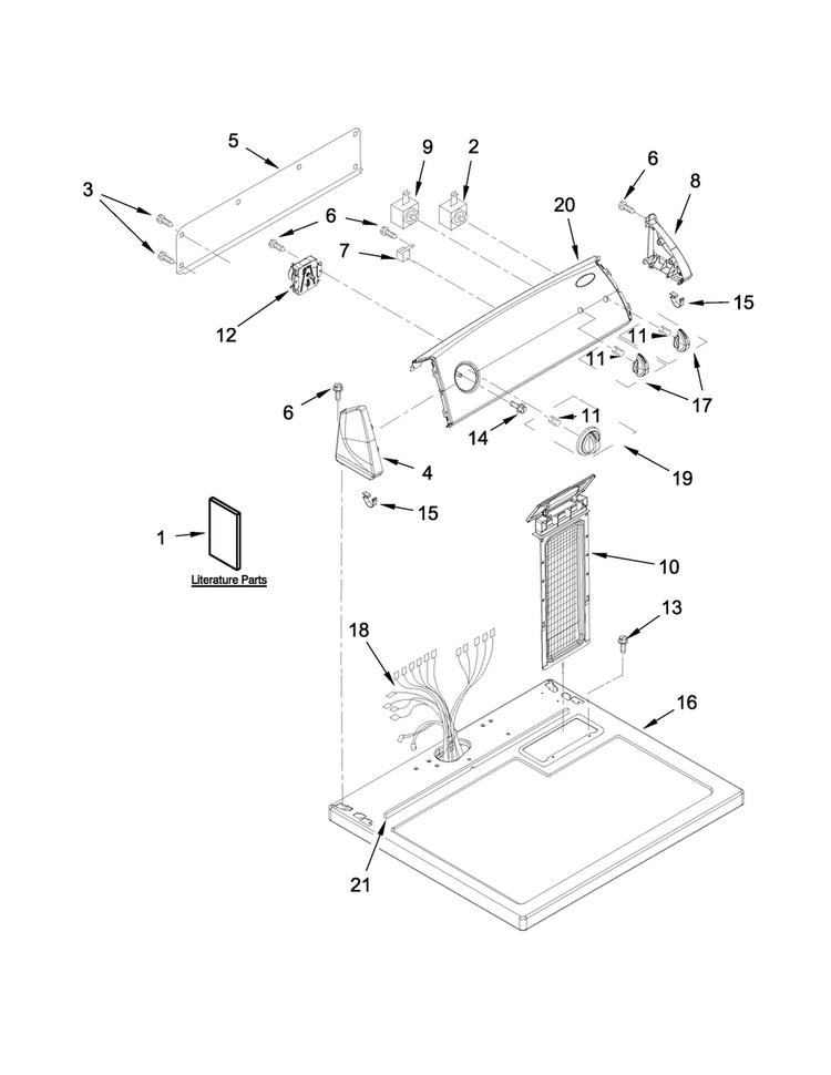 Top And Console Parts Diagram and Parts List for 1CWED4800DQ0  Whirlpool Dryer