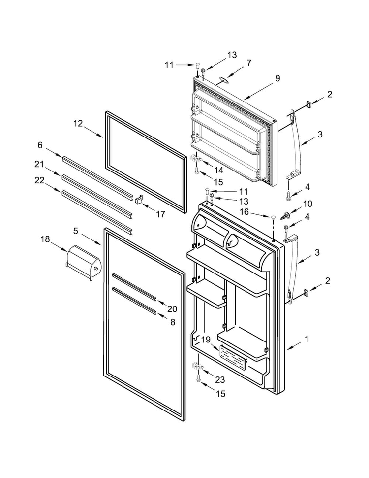 Door Parts Diagram and Parts List for WRT318FMDB00  Whirlpool Refrigerator