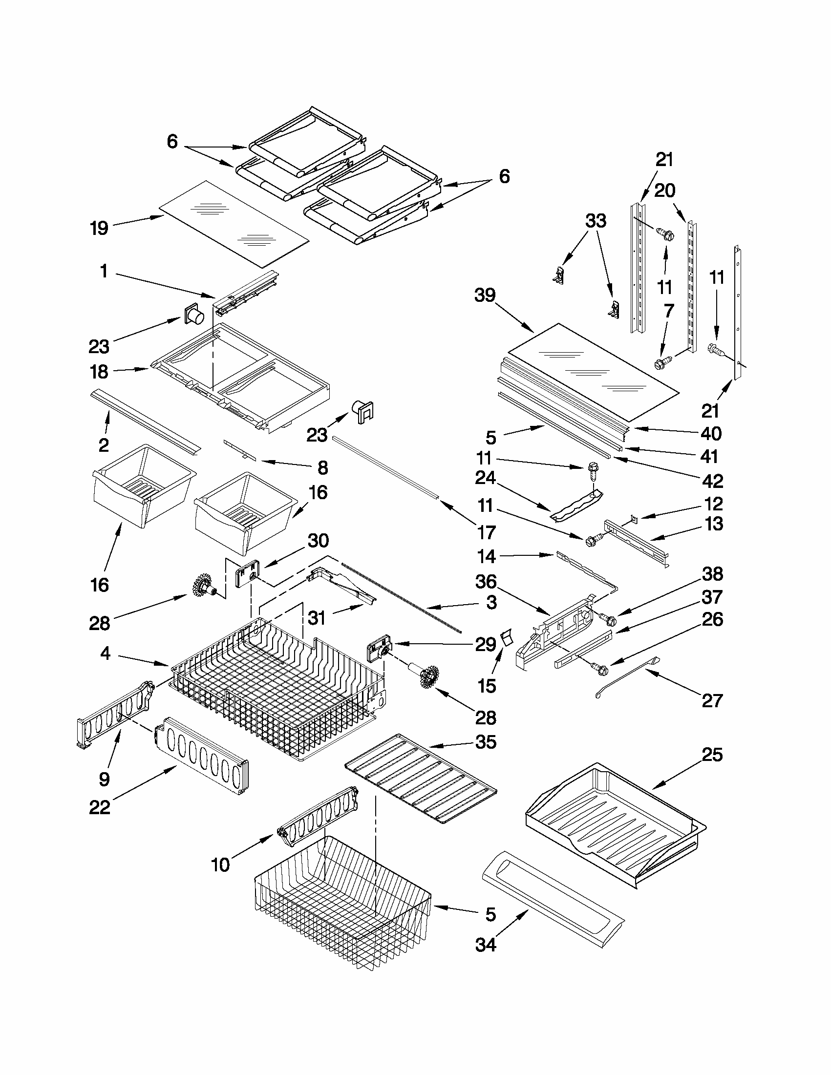 Shelf Parts Diagram and Parts List for 59679222013  Kenmore Refrigerator