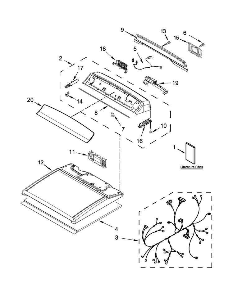 Top And Console Parts Diagram and Parts List for WGD8700EC0  Whirlpool Dryer