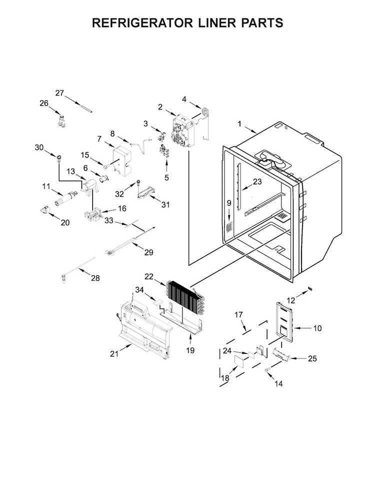 Refrigerator Liner Parts Diagram and Parts List for WRF995FIFZ00  Whirlpool Refrigerator