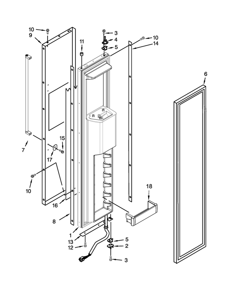 Freezer Door Parts Diagram and Parts List for KBSD508ESS00  KitchenAid Refrigerator