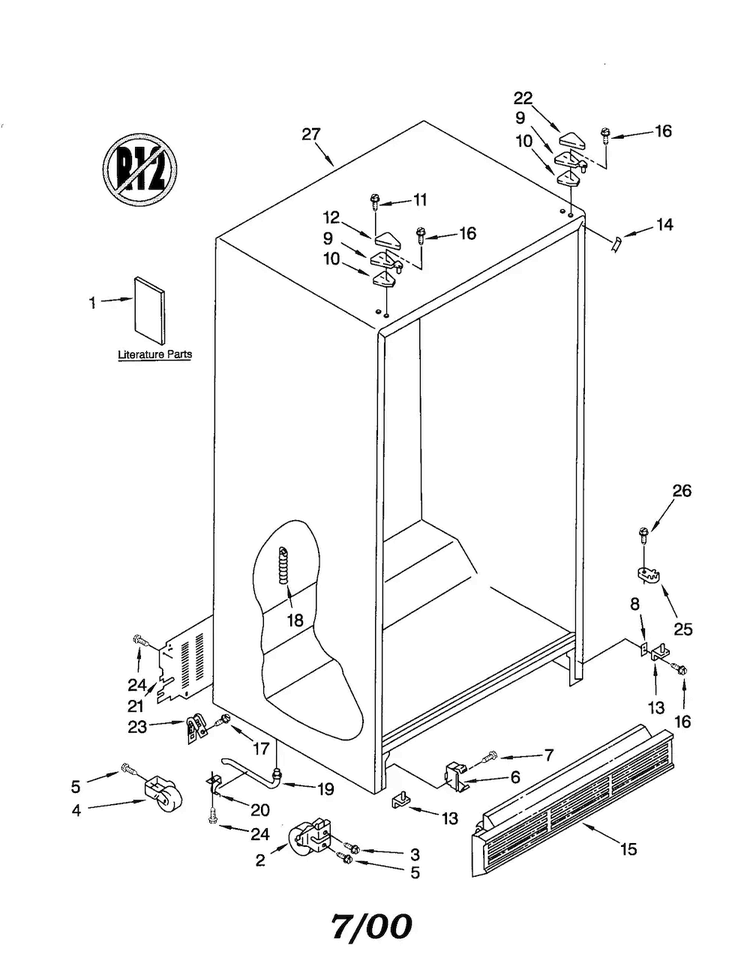 Cabinet Diagram and Parts List for ED25GWXFW00  Whirlpool Refrigerator