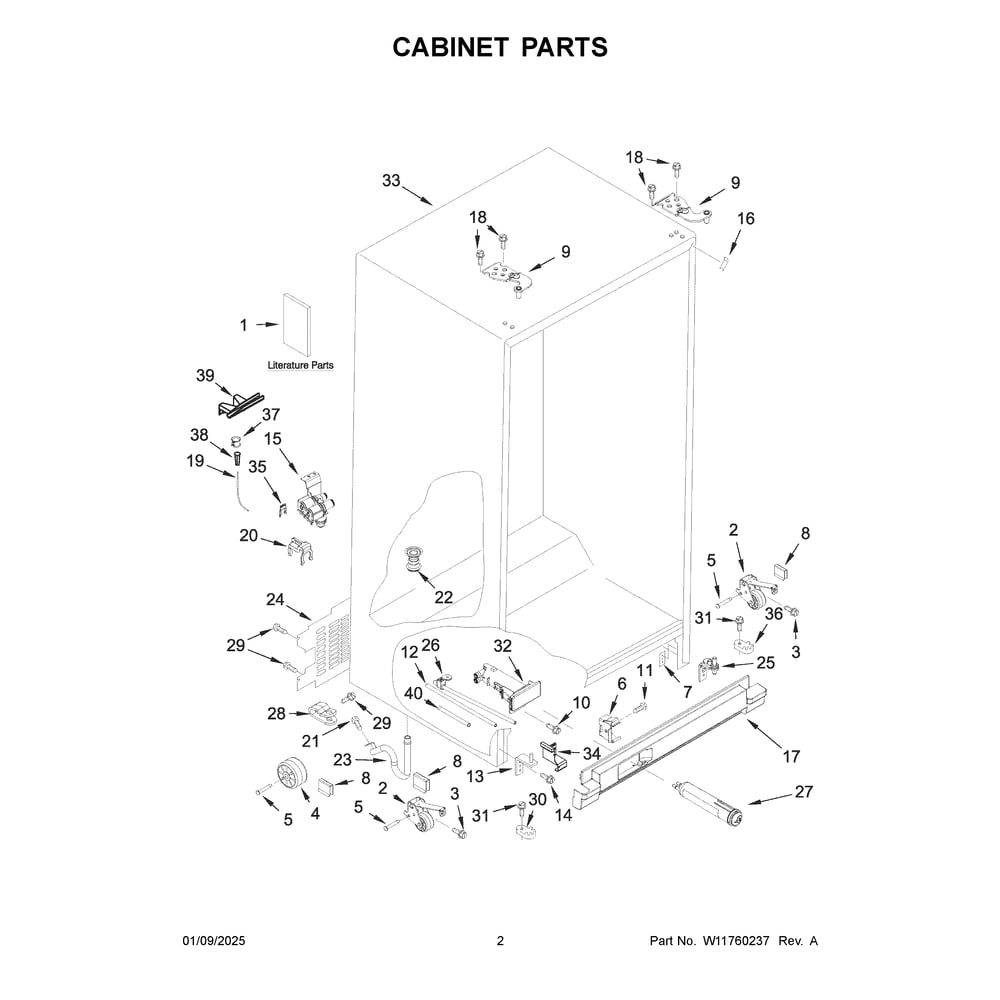 Cabinet Parts Diagram and Parts List for WRS321SDHB11  Whirlpool Refrigerator