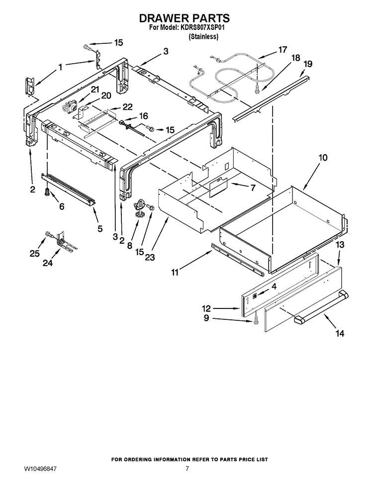 DRAWER PARTS Diagram and Parts List for KDRS807XSP01  KitchenAid Range