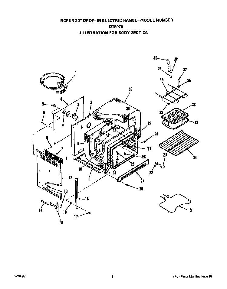 Body Diagram and Parts List for D7507*0  Roper Range