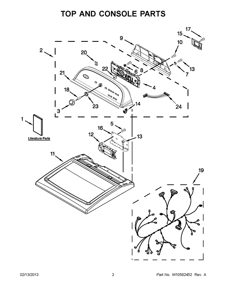 TOP AND CONSOLE PARTS Diagram and Parts List for 7EWED5550YW1  Whirlpool Dryer