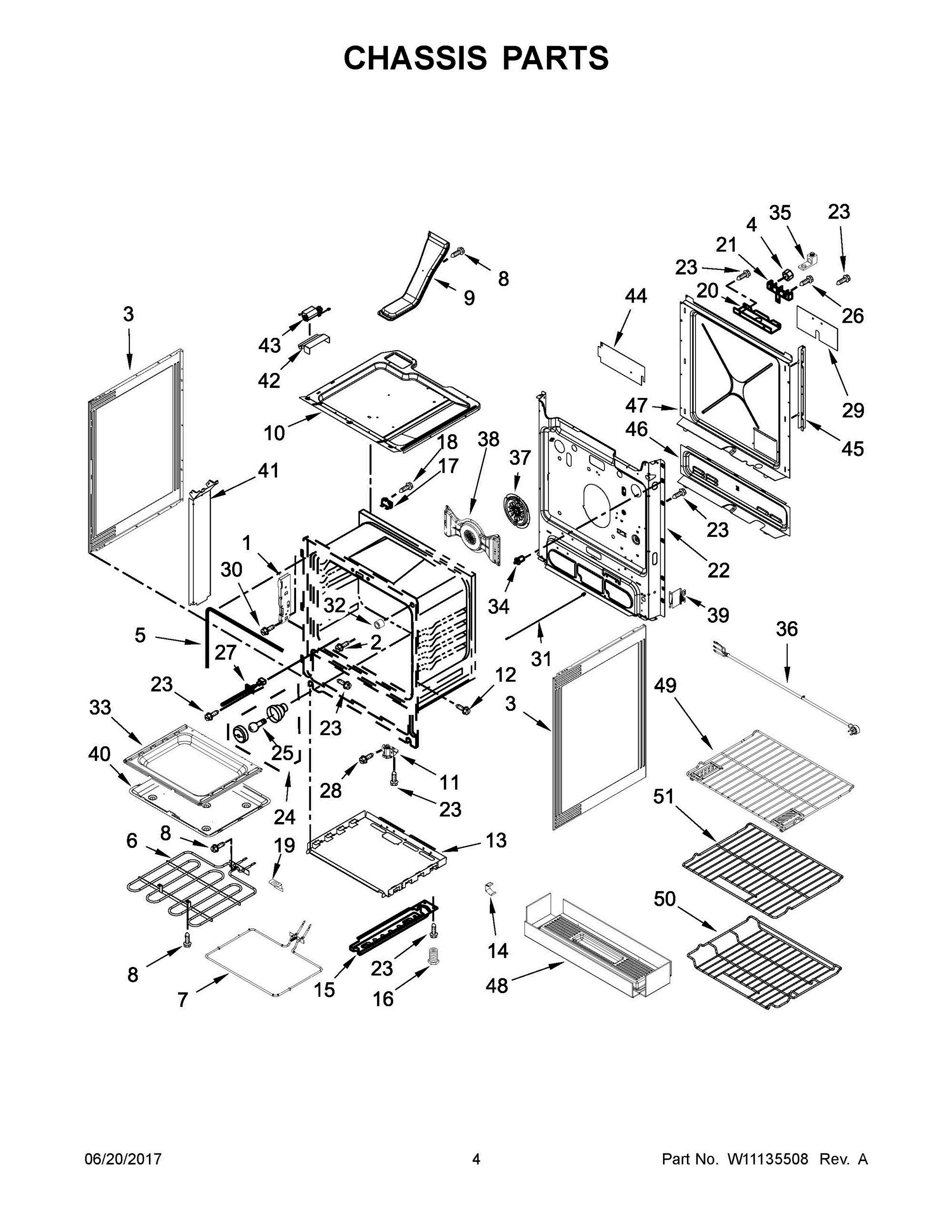 03 - CHASSIS PARTS Diagram and Parts List for YKSEG700EBS2  Whirlpool Range