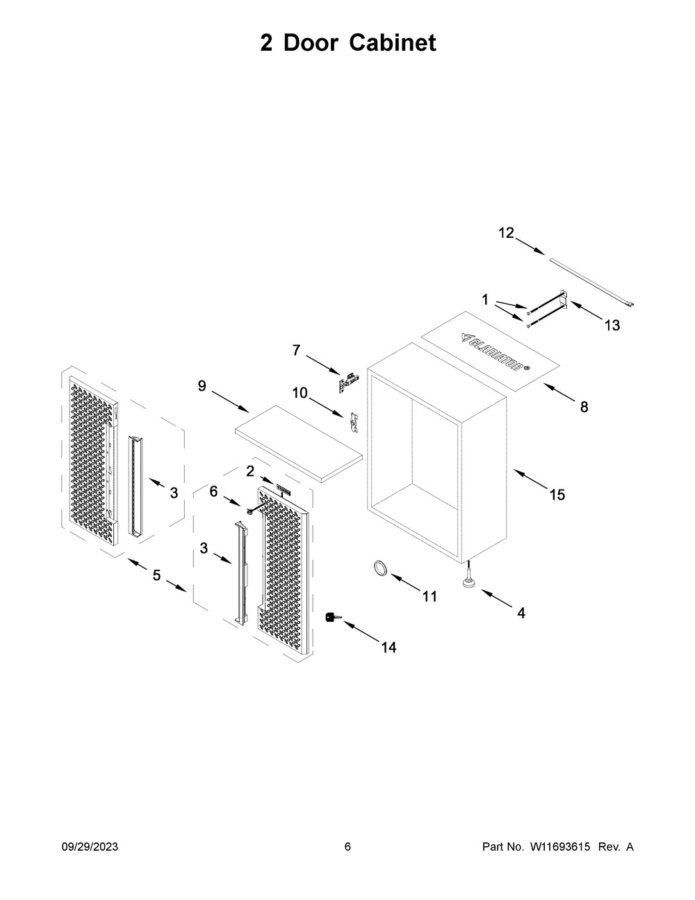2 Door Cabinet Diagram and Parts List for GANF03WFMTS00  Whirlpool Cabinet