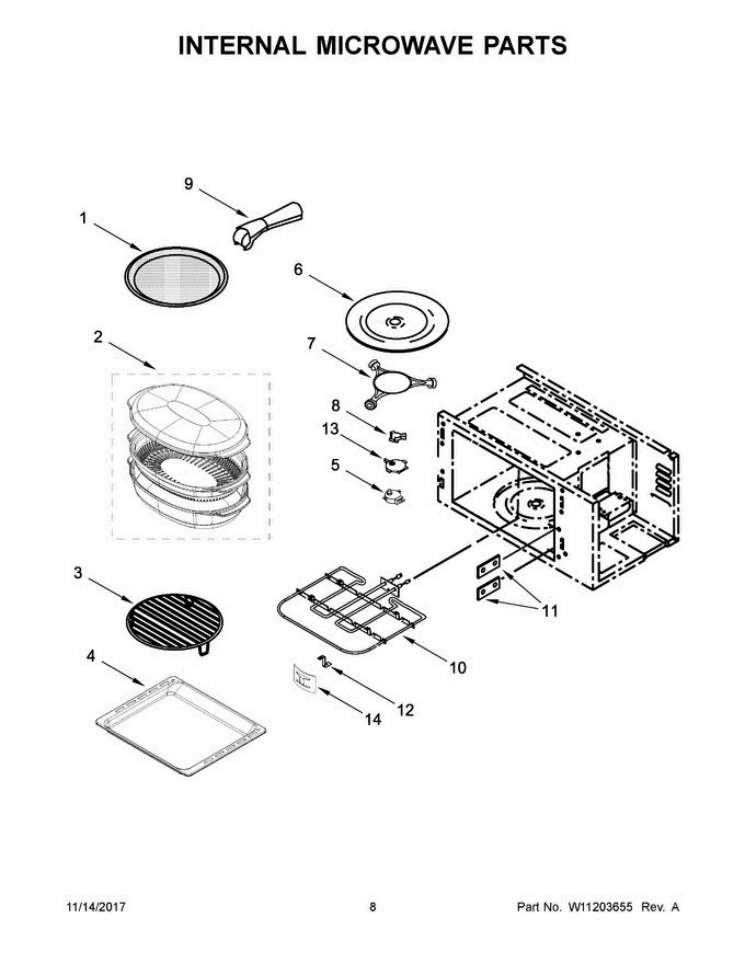05 - Internal Microwave Parts Diagram and Parts List for KOCE507EWH06  KitchenAid Microwave Oven Combo