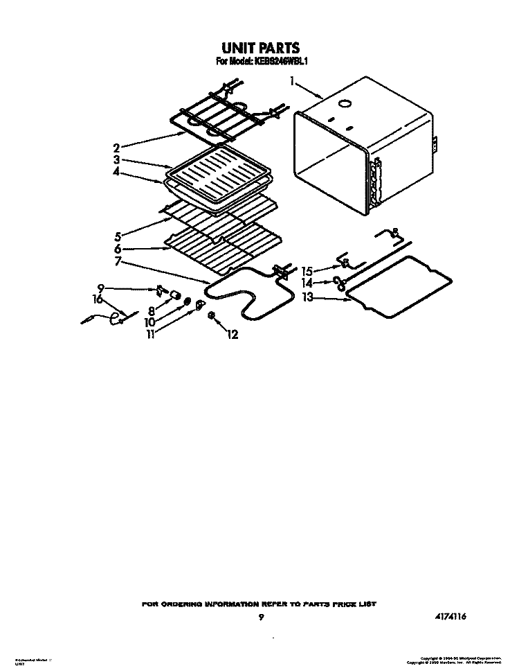 UNIT Diagram and Parts List for KEBS246WBL1  KitchenAid Wall Oven