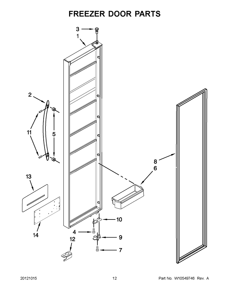 FREEZER DOOR PARTS Diagram and Parts List for 6WSC21N4AF00  Whirlpool Refrigerator