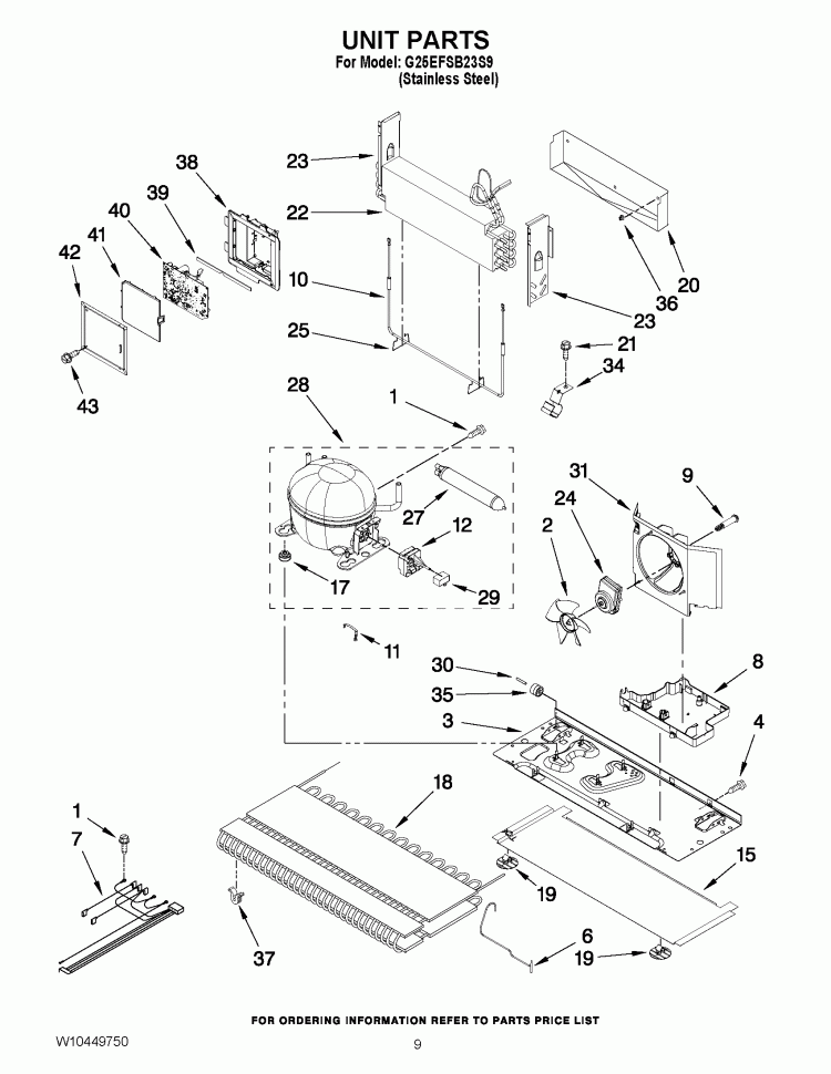 UNIT PARTS Diagram and Parts List for G25EFSB23S9  Whirlpool Refrigerator