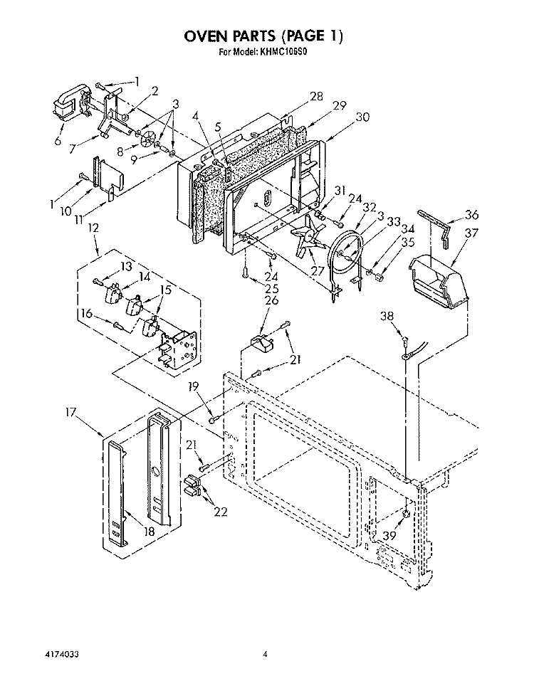OVEN Diagram and Parts List for KHMC106S0  KitchenAid Microwave