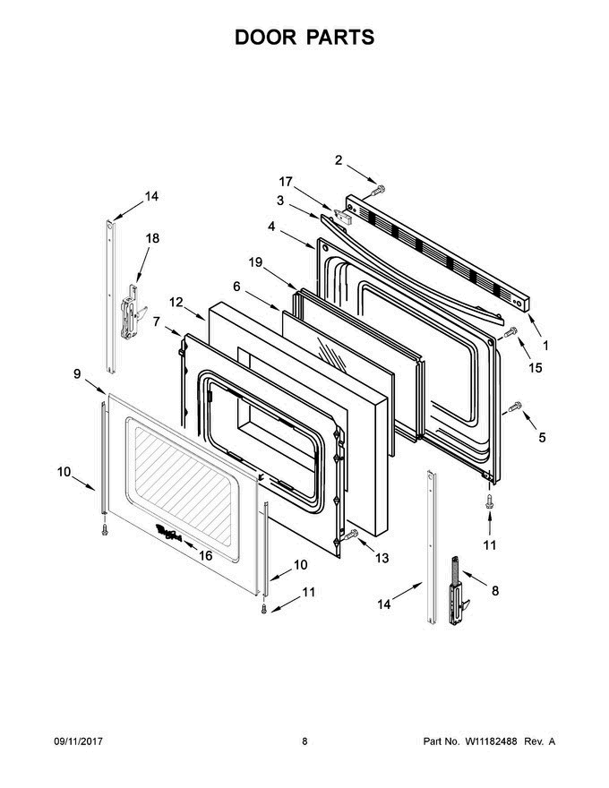 05 - Door Parts Diagram and Parts List for WFE550S0HV0  Whirlpool Range