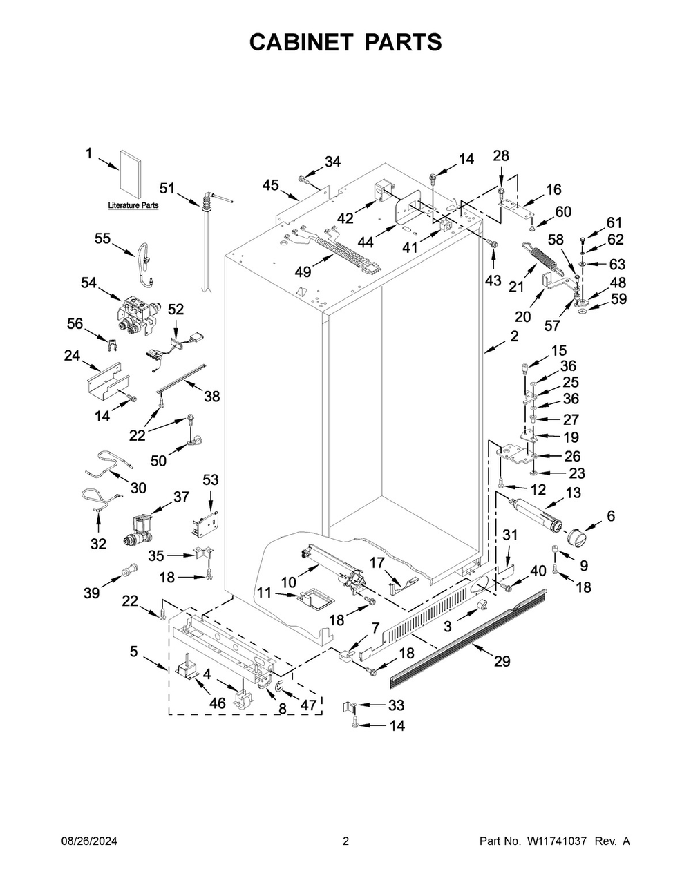 02 - Cabinet Parts Diagram and Parts List for KBSD706MPS01  Whirlpool Refrigerator