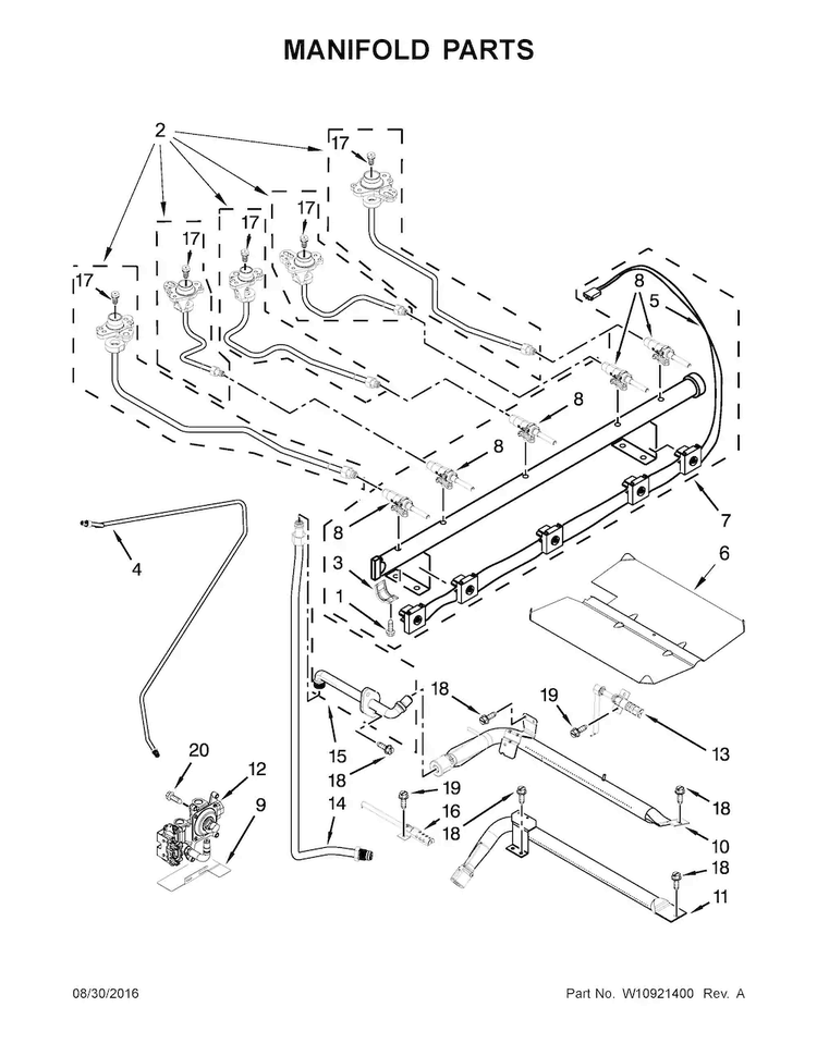 Manifold Parts Diagram and Parts List for WFG540H0EB1  Whirlpool Range