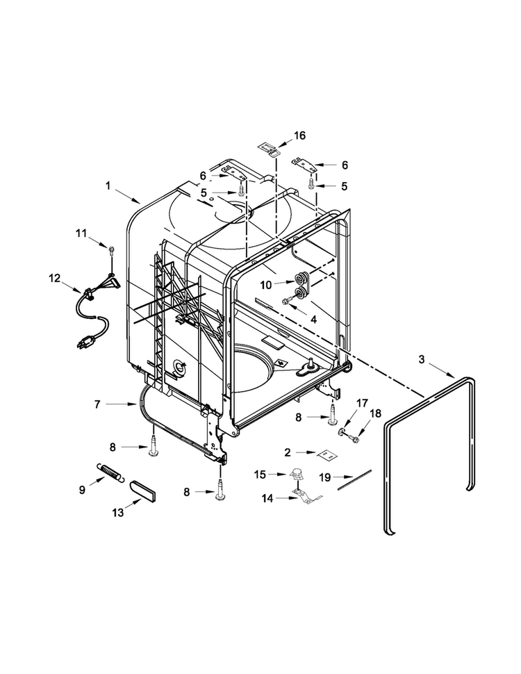 Tub And Frame Parts Diagram and Parts List for WDF111PABB3  Whirlpool Dishwasher