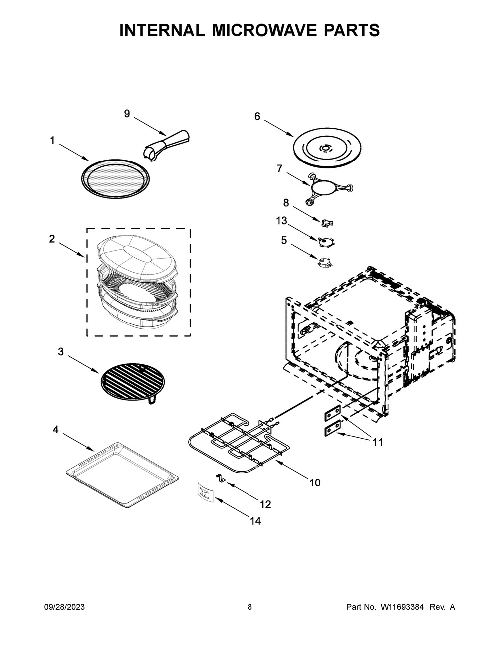 Internal Microwave Parts Diagram and Parts List for KOCE900HSS23  KitchenAid Microwave Oven Combo