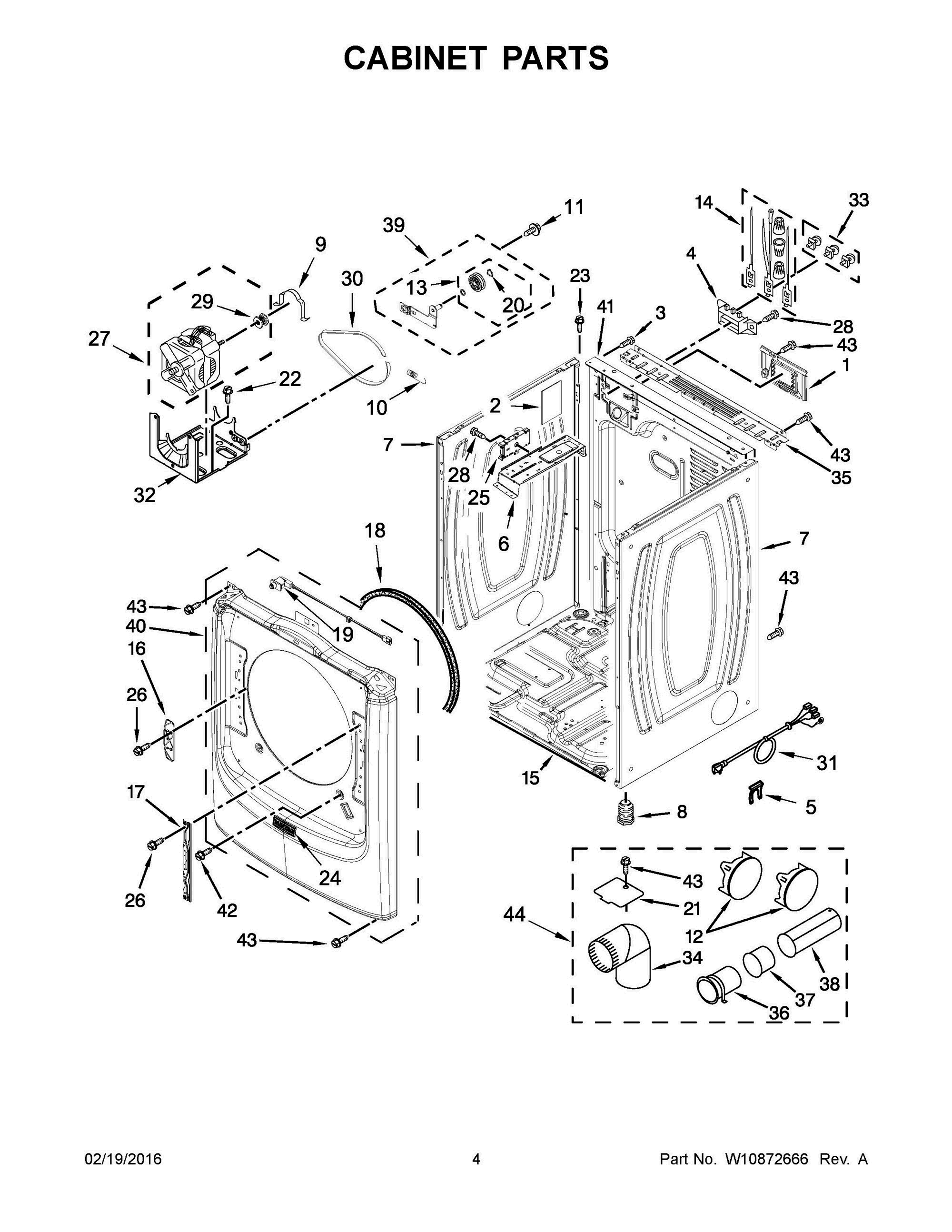 03 - CABINET PARTS Diagram and Parts List for YMED5500FW0  Whirlpool Dryer