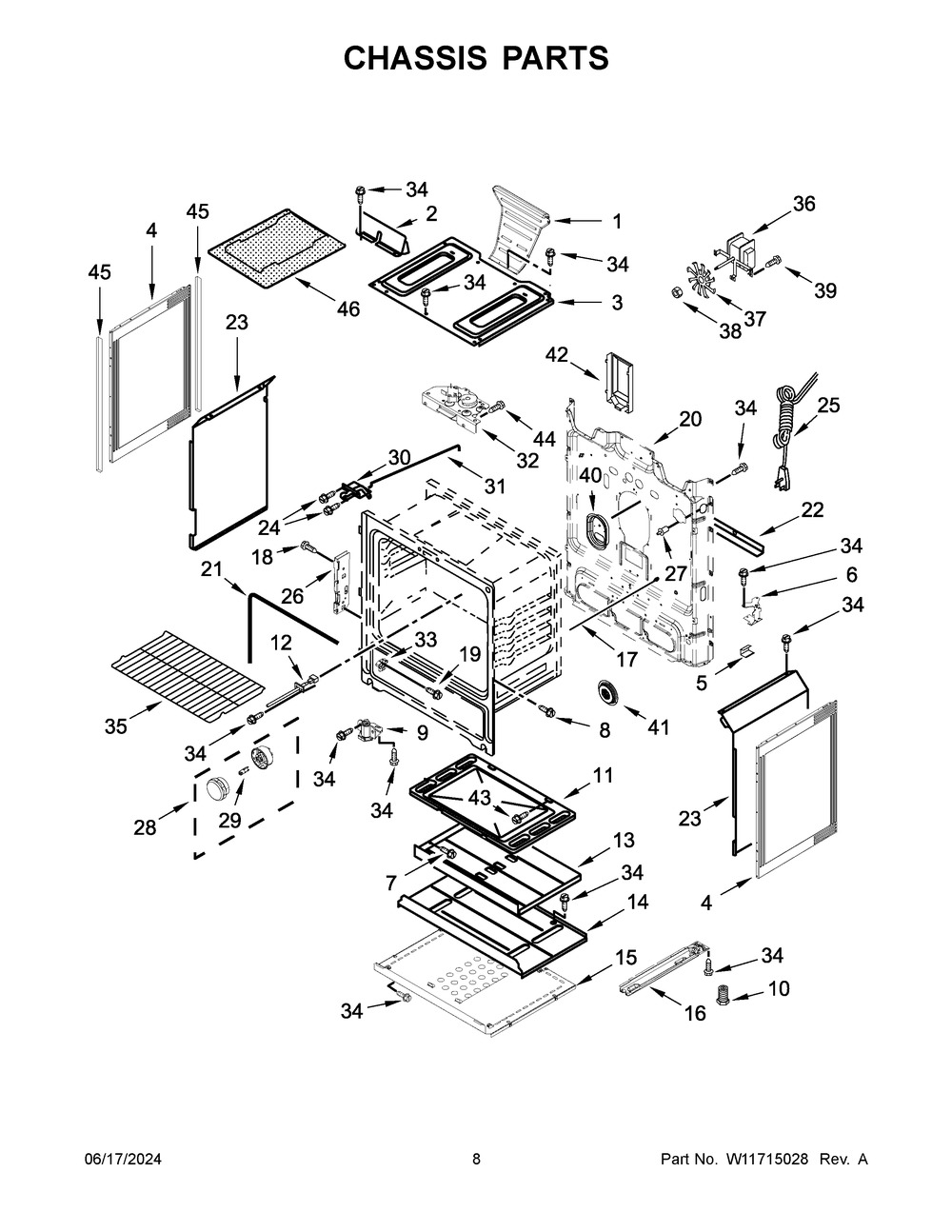 Chassis Parts Diagram and Parts List for WFG550S0LW5  Whirlpool Range