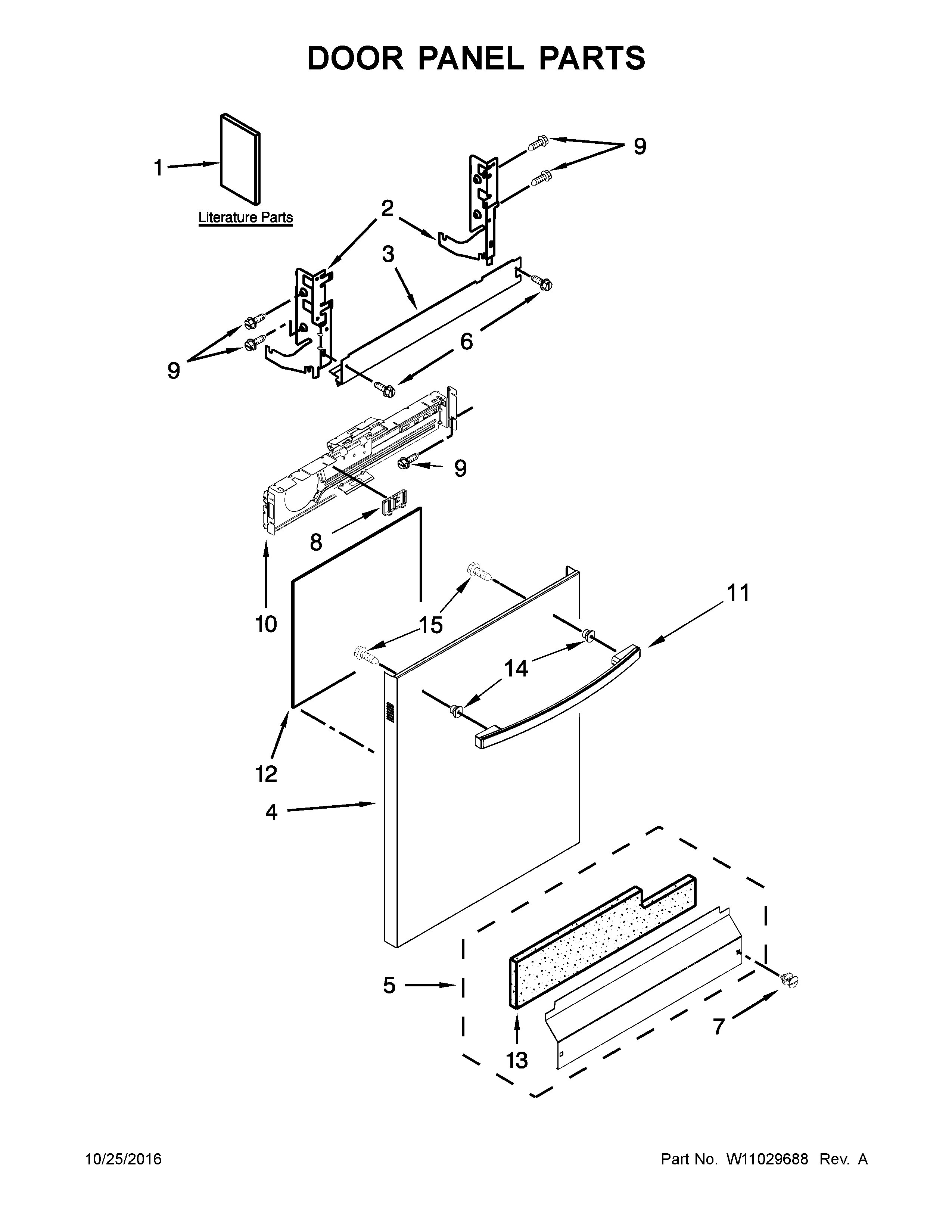 Door Panel Parts Diagram and Parts List for IUD8010DS3  Whirlpool Dishwasher