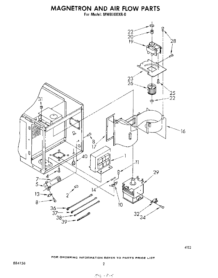 MAGNETRON AND AIR FLOW Diagram and Parts List for MW8100XR0  Whirlpool Microwave