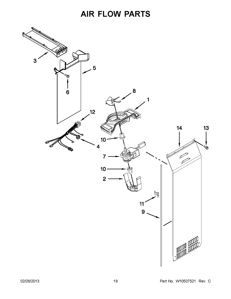AIR FLOW PARTS Diagram and Parts List for WRL767SIAM00  Whirlpool Refrigerator