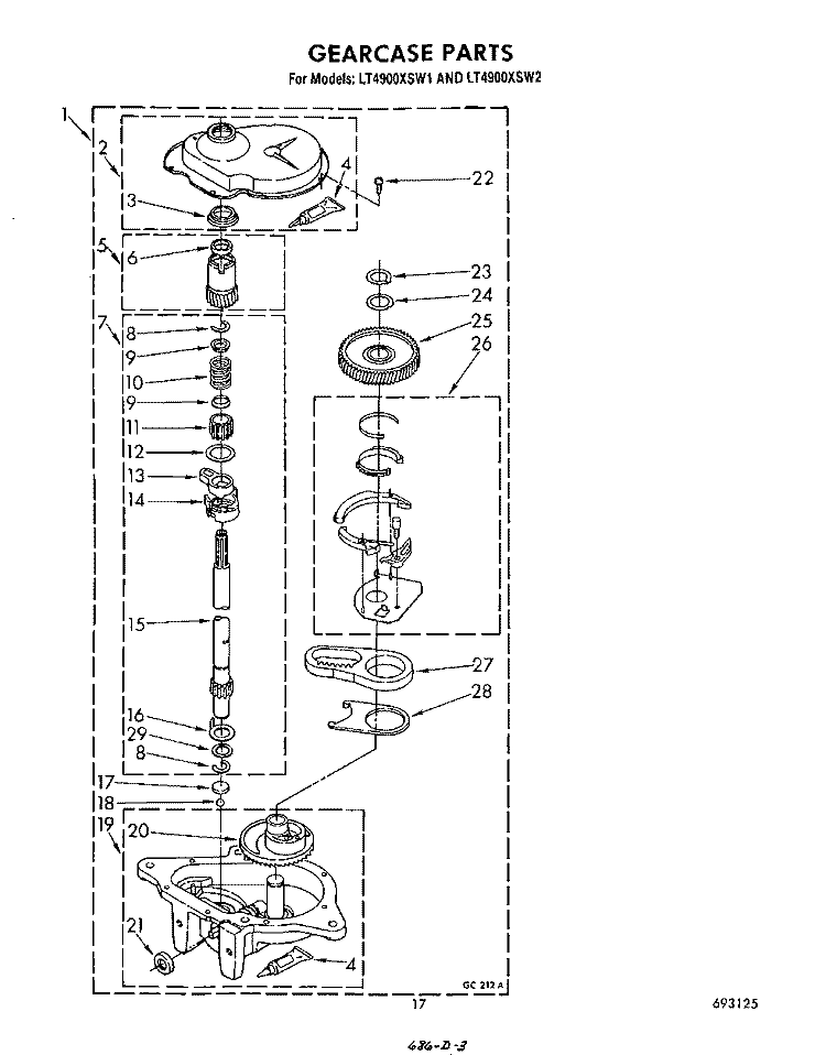 GEARCASE Diagram and Parts List for LT4900XSW1  Whirlpool Washer Dryer Combo