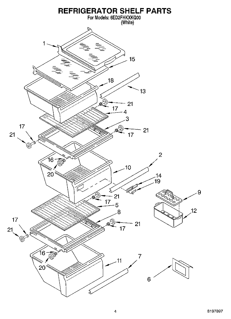 REFRIGERATOR SHELF Diagram and Parts List for 6ED2FHKXKQ00  Whirlpool Refrigerator